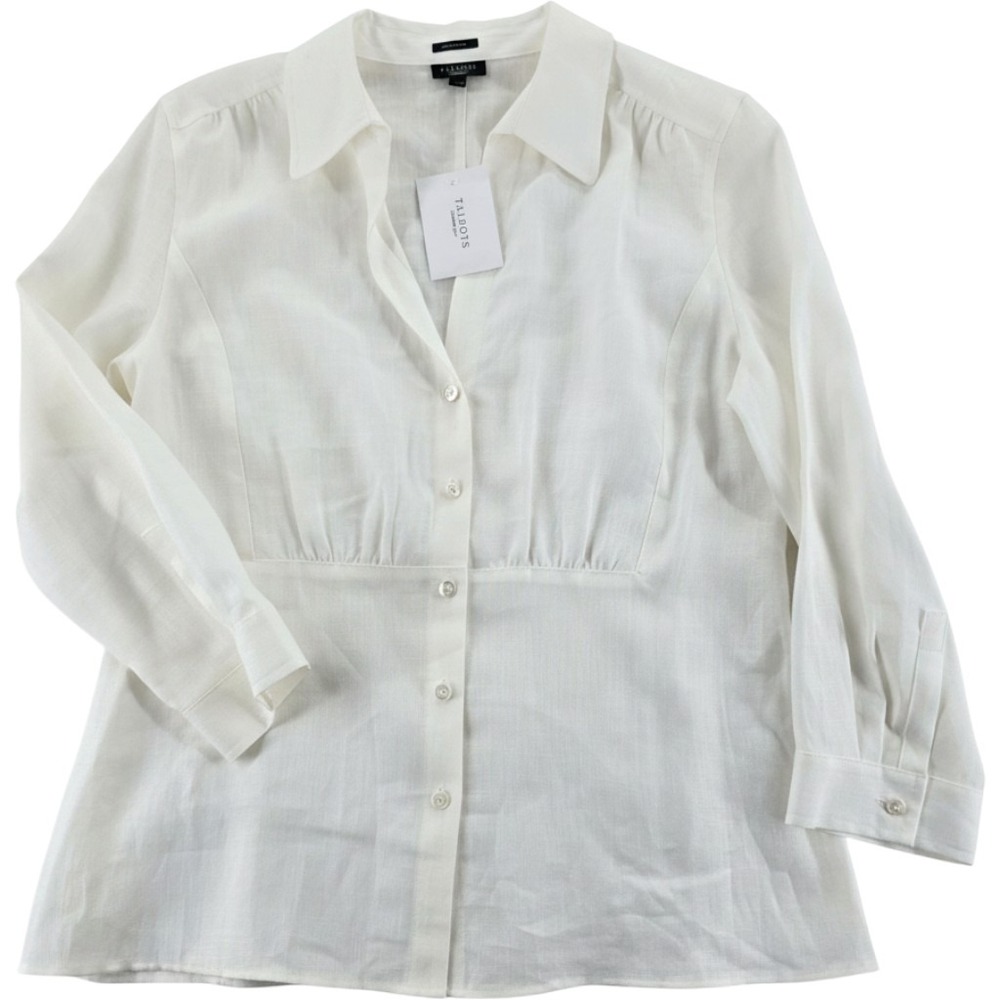 Talbots Pure Irish Linen Button Down Top 12 White Long Sleeve Blouse